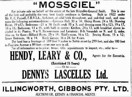 Advertisement for the sale of Mossgiel in 1928 (Geelong Advertiser 31 August 1928)